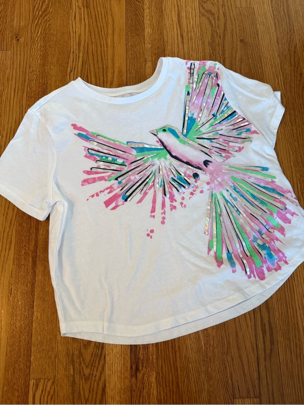 💕3 for $15💕 Gymboree White Tee with Pink, Teal & Green Bird Design